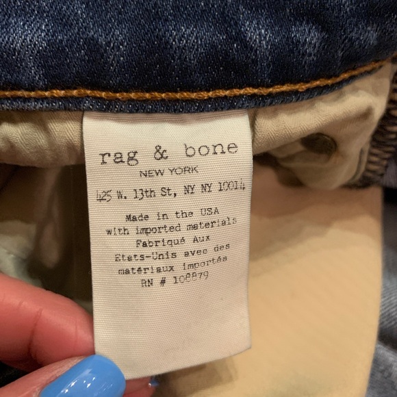 Rag & Bone Jeans Mens 34x32 Blue Fit 2 Slim Straight Button Fly Made In USA - Picture 8 of 10